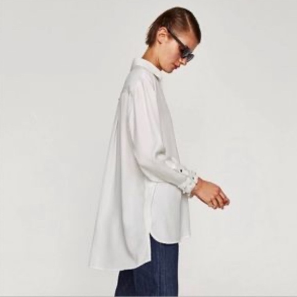 Zara Lyocell Pearl Cuff Button-Down Shirt - Classic Elegance - Picture 3 of 10